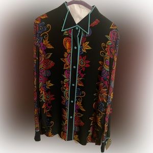Bob Mackie floral silk buttondown blouse